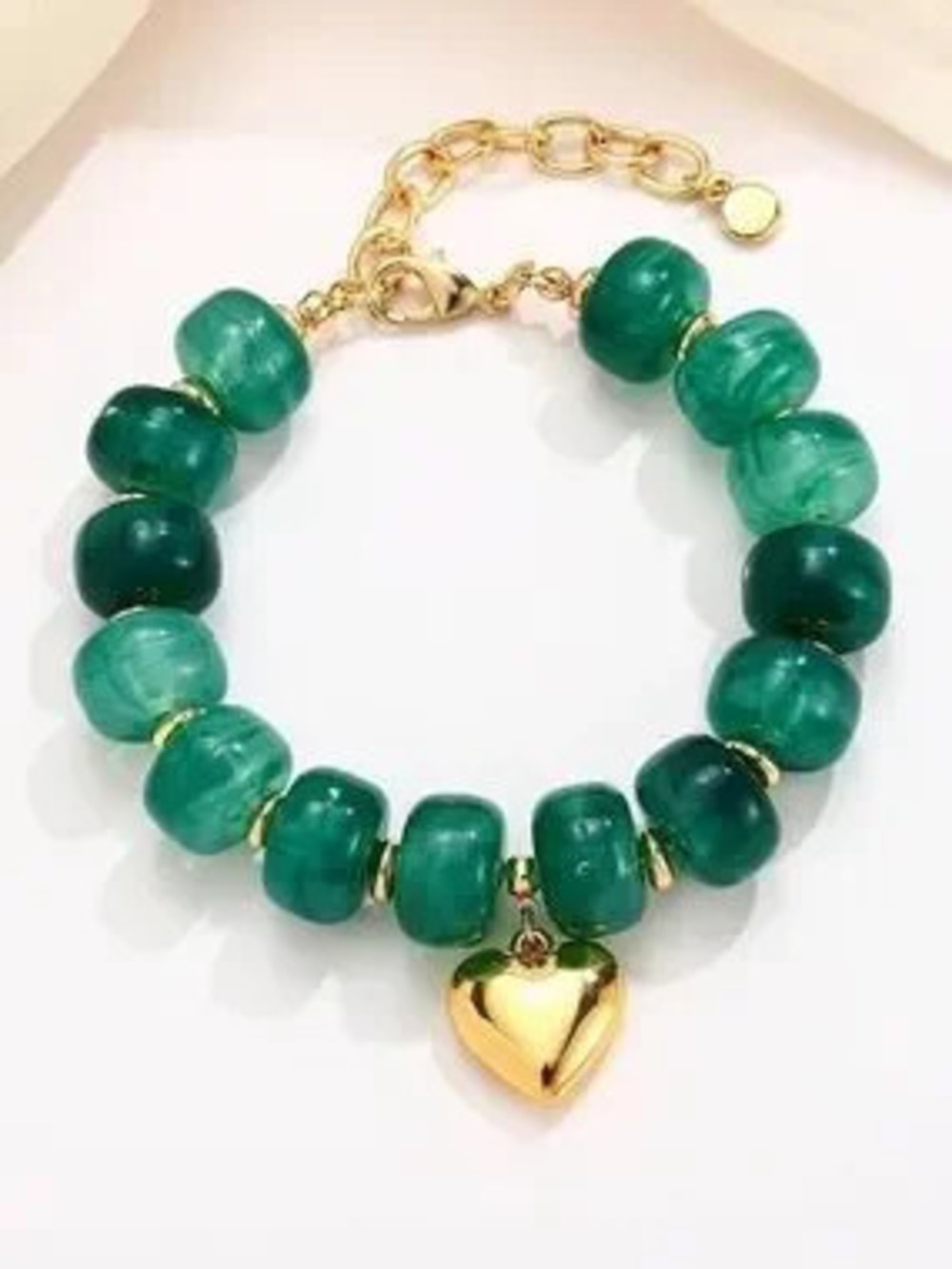 Gold Heart Green Beaded Bracelet - Women Jewelry
